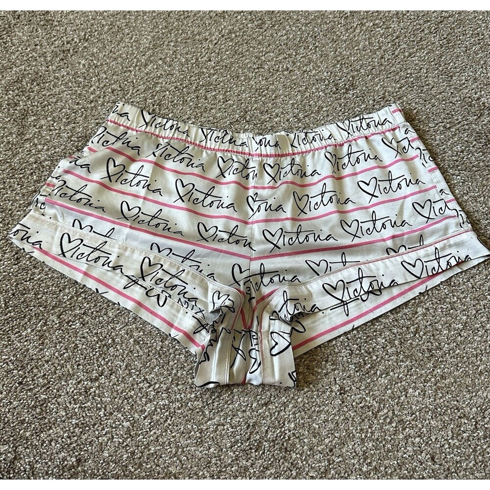 Victoria’s Secret Women’s All Over Script Silky Boyfriend Pajama Shorts Size L